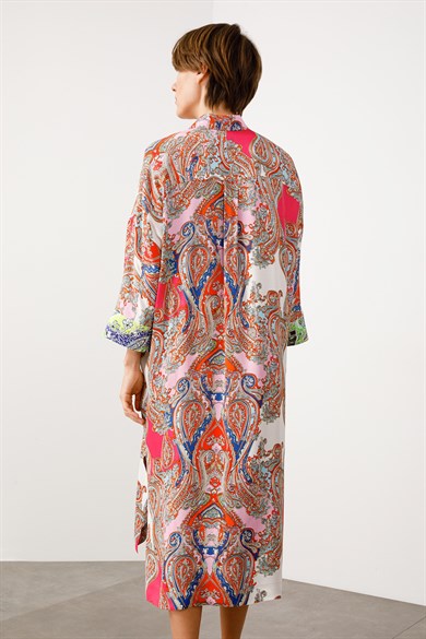 Şal Desen Kimono Kol Elbise